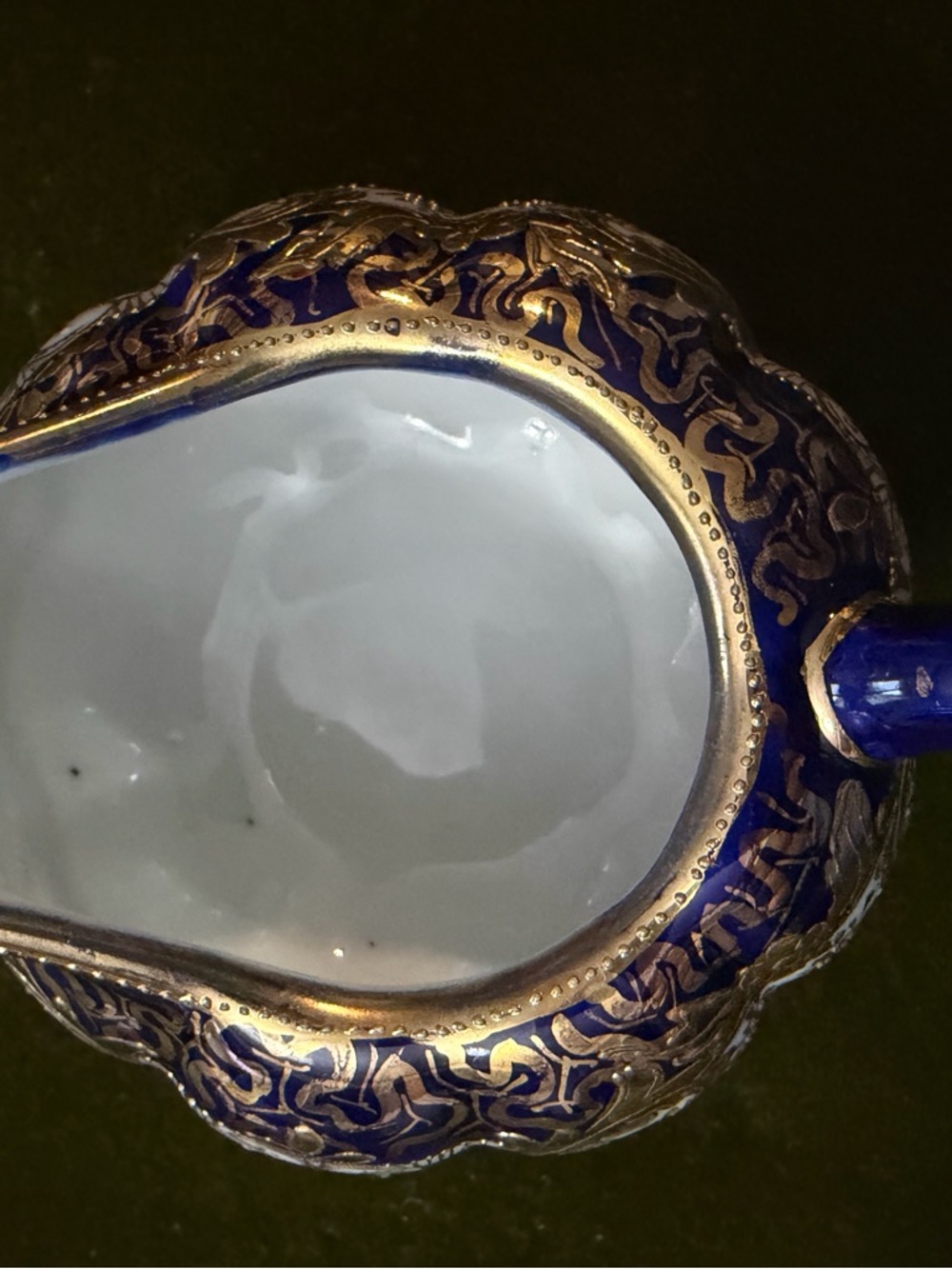 Blue and Gold Porcelain Creamer with Ornate Filigree - Picture 3 of 7